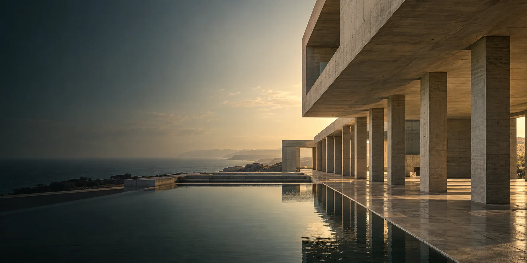 Architectural illustration of a concrete structure facing the Atlantic.